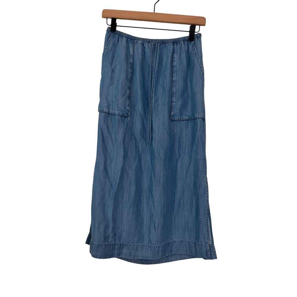 Haven Well Within Chambray Modest Midi Skirt Elastic Waist 100% Lyocell Size XS